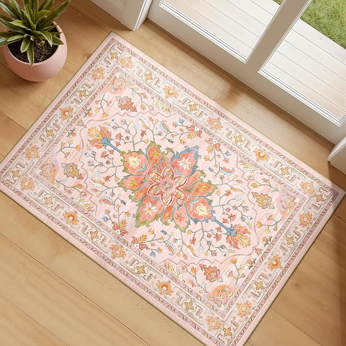RELEANY Washable Area Rug, Small 2'x4', Water Repellent, Pet Friendly, Vintage by RELEANY