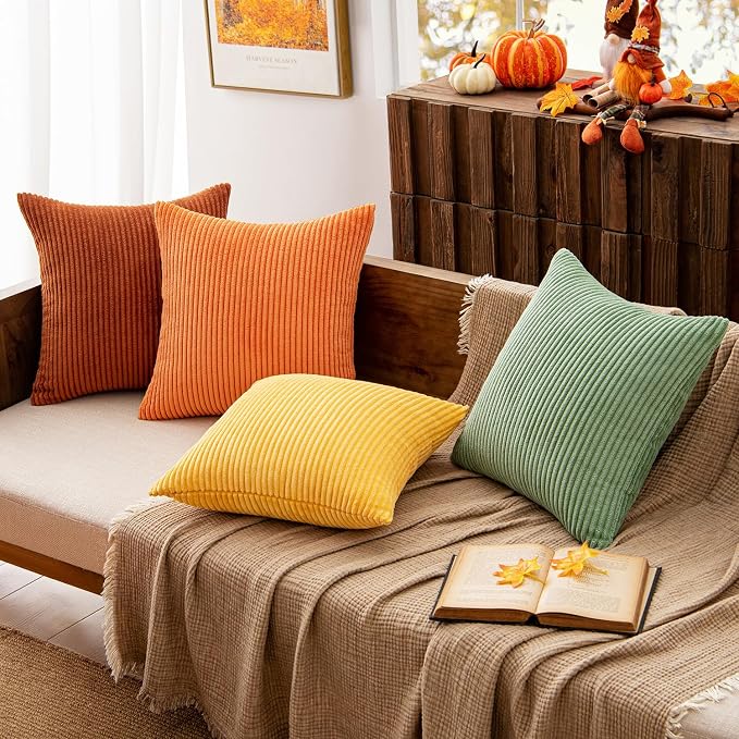 MIULEE Fall Decorative Throw Pillow Covers Yellow Rust Green 20x20 | Set of 4 - Image 3