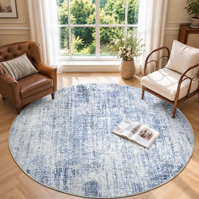 4Ft Round Area Rugs for Living Room, Soft Non-Slip Washable Rugs Modern by Cuzwlovita