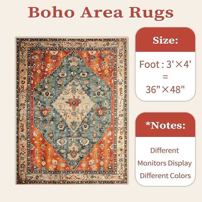 SERISSA 3x4 Washable Non Slip Boho Area Rug - Image 6