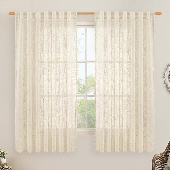 Linen Curtains 63 Inch for Bedroom Light Filtering Panels 60 x 63 Inch by LAMIT
