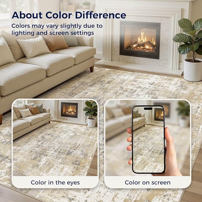 DMOYEST Area Rug Living Room Rugs 8x10 Washable Abstract Carpet | Neutral - Image 7