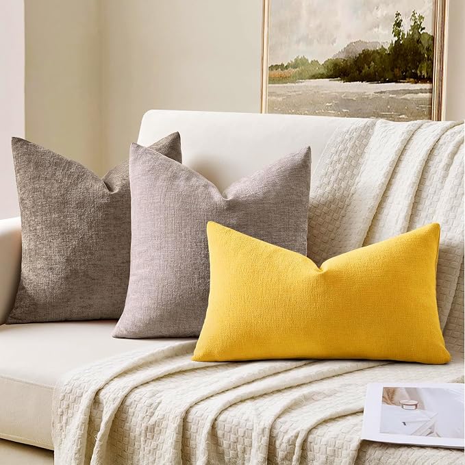 MIULEE Yellow Chenille Couch Lumbar Throw Pillow Covers, 12x20 | Set of 2 - Image 3