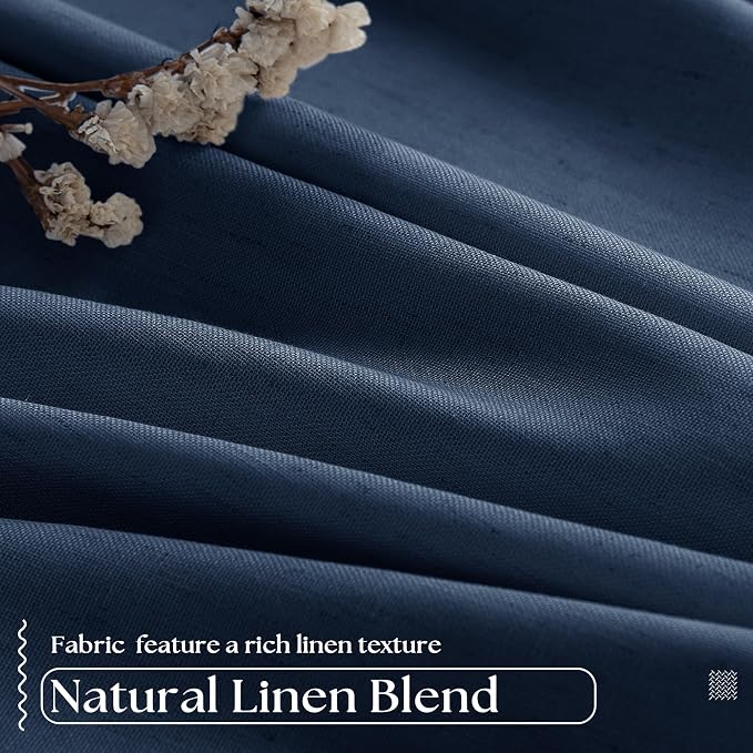 Navy Blue Blackout Linen Curtains 108 Inches Long - Image 5