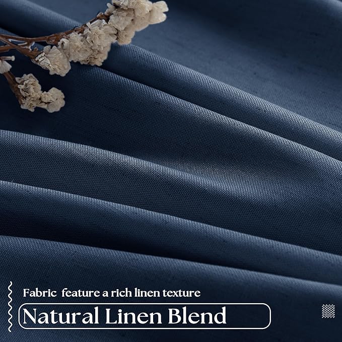 Navy Pinch Pleated 100% Blackout Linen Curtains - Image 5