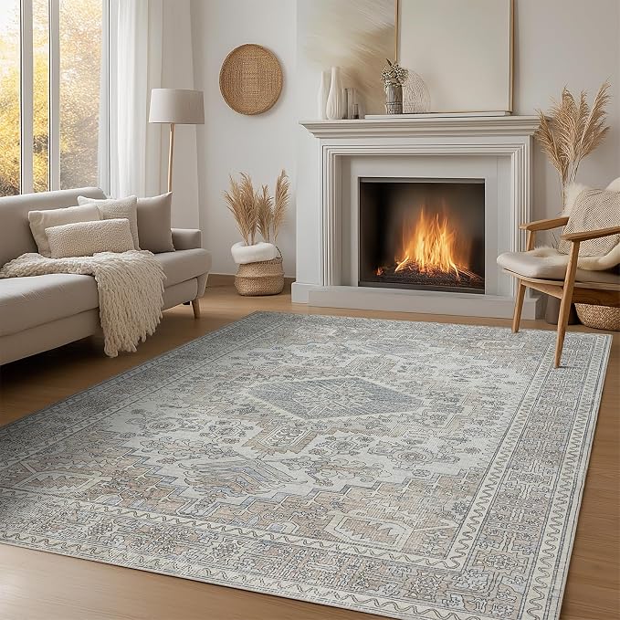6x9 Washable Area Rugs for Living Room, Dining Room- Retro Taupe | Ultra Soft - Image 9