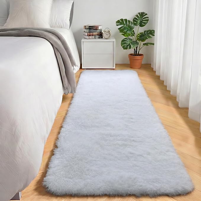 White Runner Rugs for Bedroom Living Room, Fluffy 2x6 Bedside Soft Area Rug | - Image 4