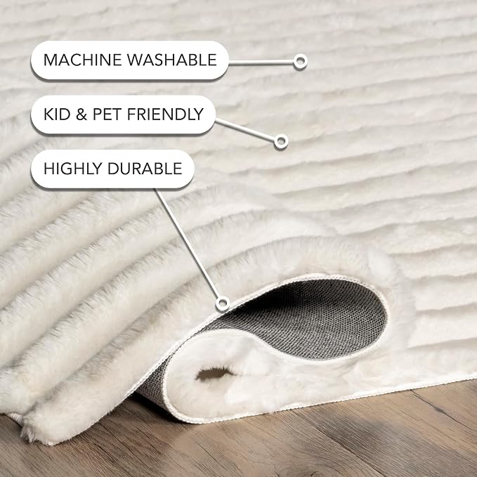 nuLOOM Kai Off White Striped Washable Area Rug, Off White - Image 6