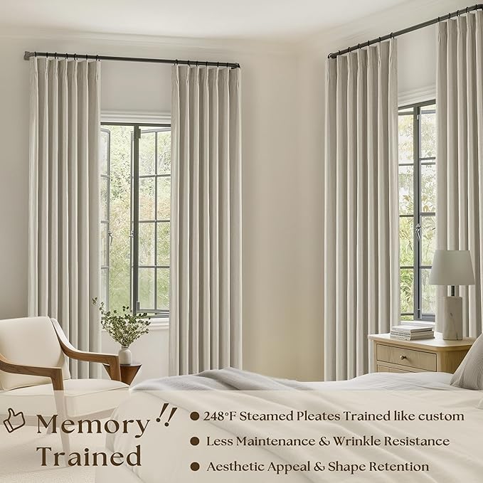 Oatmeal Linen Blackout 120 Inch Curtains - Image 2