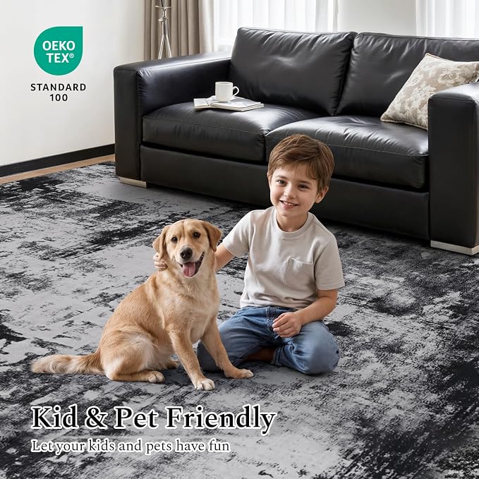 Rugflix 10x12 Area Rugs for Living Room, Washable Black Grey Dark Large Rug | - Image 6
