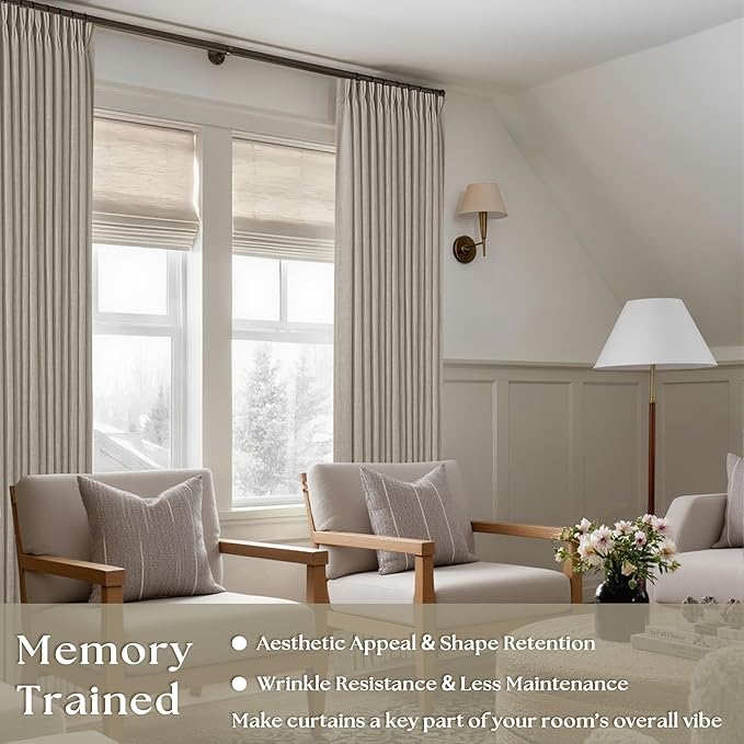 Taupe Burlywood Pinch Pleated Linen Curtains 96 Inches Long | Light Filtering - Image 2