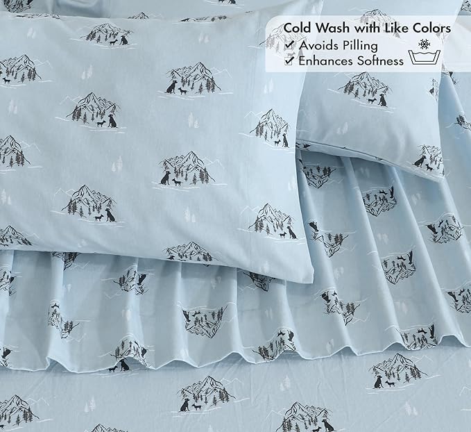 RUVANTI Flannel Sheets Full Size - 100% Cotton Double Brushed Bed Sheets Set, Deep Pockets 16 Inches, All Seasons Breathable & Extra Soft Full Sheets, Warm & Cozy, 4 Piece, Soul Dog