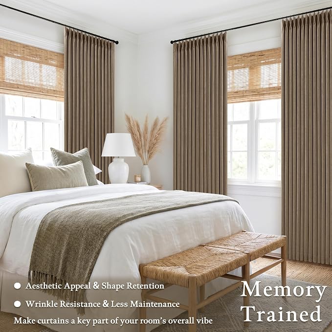 Latte Pleated Linen 100% Blackout 84 Inch Curtains - Image 6