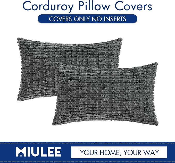 MIULEE Lumbar Corduroy Decorative Throw Pillow Covers 12x20 Dark Grey | Pack of - Image 6