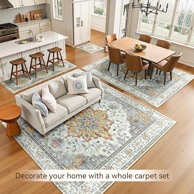 RELEANY Washable Area Rug, Water Repellent, Pet Friendly, Vintage Floral Boho - Image 7