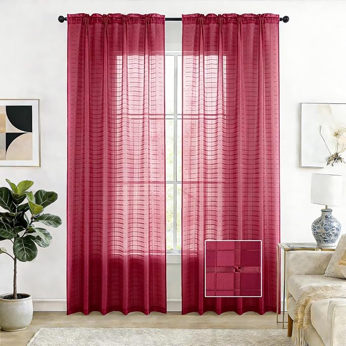 SpaceDresser Check Sheer Curtains 90 Inches Long by SpaceDresser