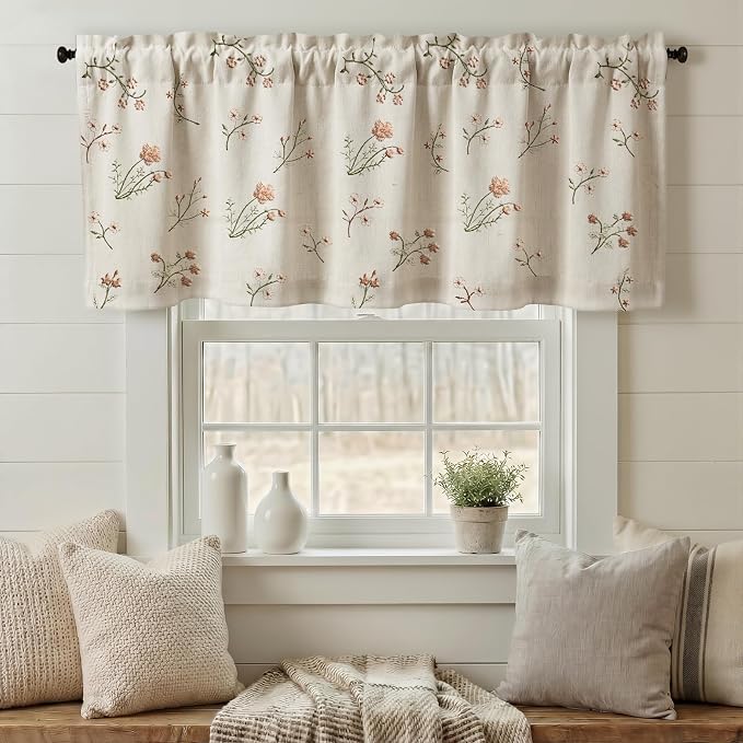 Kitchen Valances for Windows, Floral Embroidered 52x18 Inch 1 Panel | Country - Image 4