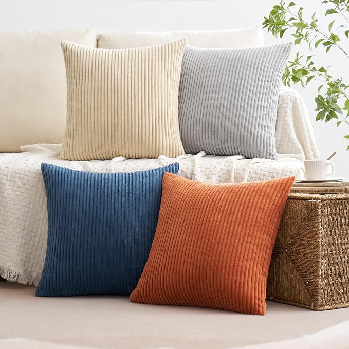MIULEE Soft Corduroy Decorative Throw Pillow Covers Blue-Yellow 20x20 | Set of 4 - Image 2