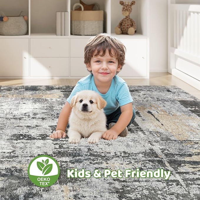 LOONGRUG 6x8 Area Rug Washable Neutral Modern Living Room Rugs Black Gold | - Image 7