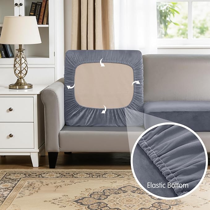 Hokway Velvet Couch Cushion Covers Water Resistant Seat Covers Stretch Sofa - Image 5