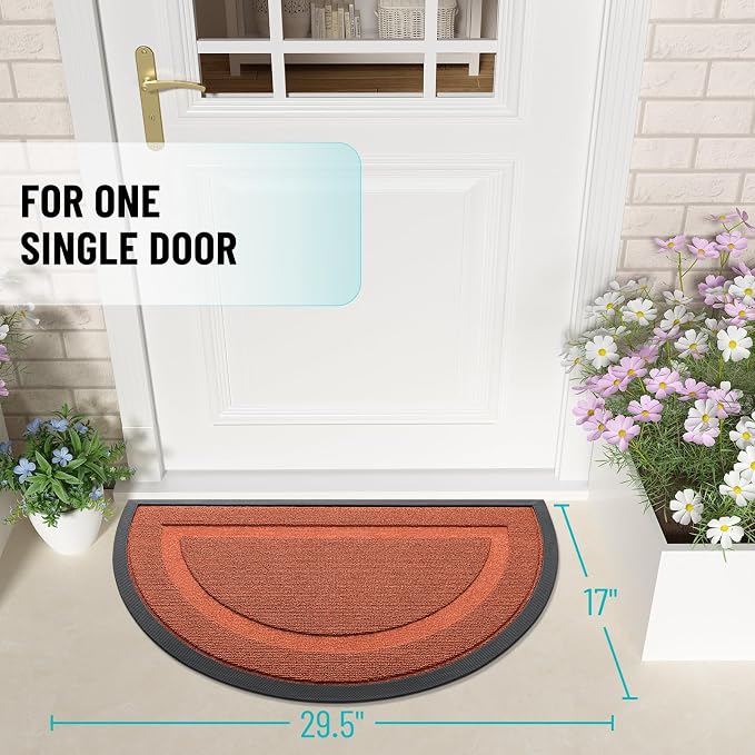 OLANLY Half Circle Front Door Mat Outside 29.5x17 All-Season Rubber Doormat | - Image 2