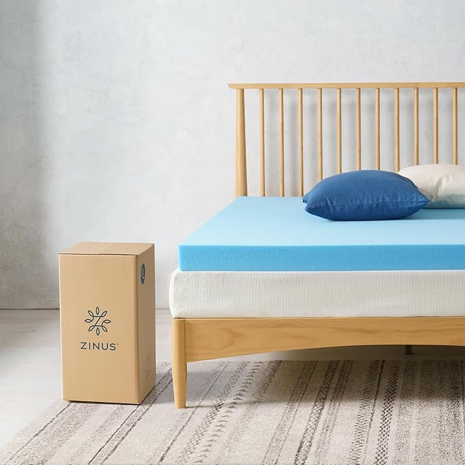 ZINUS 3 Inch Green Tea Cooling Gel Memory Foam Mattress Topper, Smaller, More Convenient WonderBox Packaging, Cooling Gel Foam, CertiPUR-US Certified, Queen