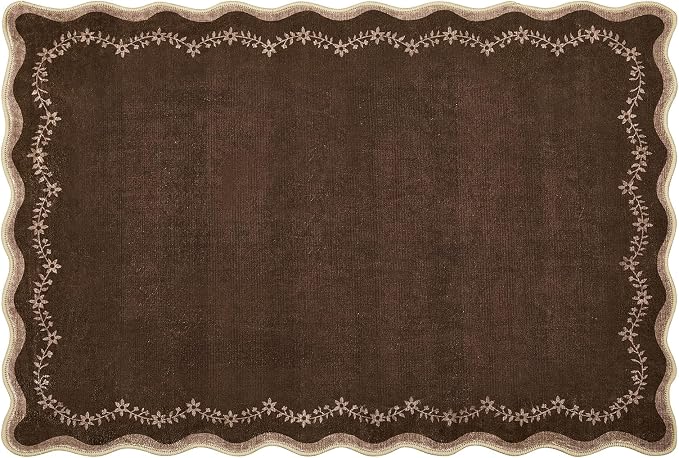 GarveeHome Scalloped Entryway Rug 2x3 Brown Washable Front Door Entry Rug | by GarveeHome