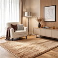 Coffee Rabbit Striped Plush Rug 4'x6', Fluffy Faux Fur Shaggy Area Rug by CHOVY