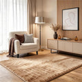 Coffee Rabbit Striped Plush Rug 5'x8', Fluffy Shaggy Area Rug by CHOVY