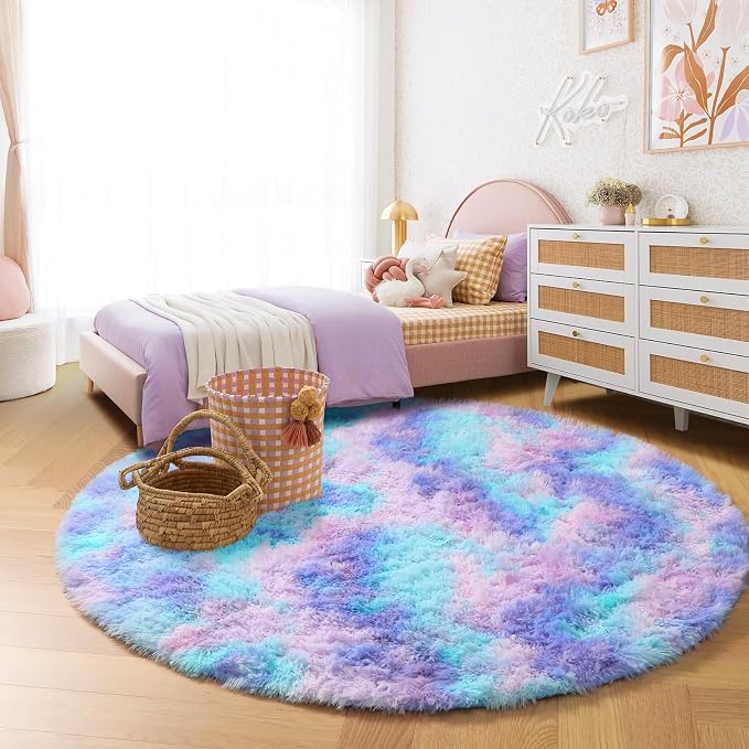 Amdrebio Purple Rainbow Mermaid Round Area Rug 6Ft - Image 4