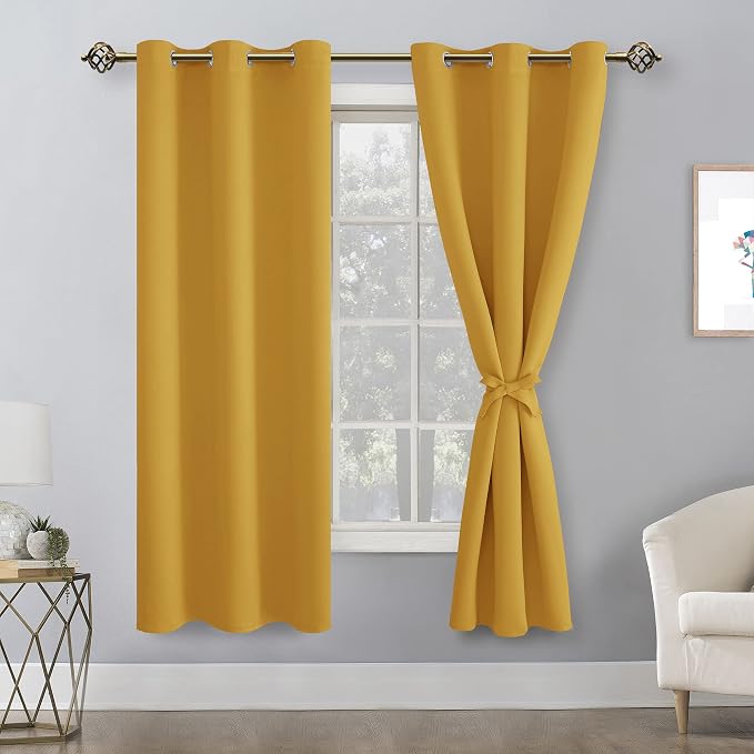 Blackout Curtains for Bedroom, 42 x 63 Inches Length Mustard Yellow | Thermal - Image 8