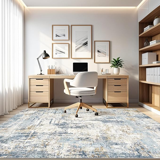 LOONGRUG Area Rug 5x7 Washable Neutral Modern Living Room Rugs Blue | Abstract - Image 8