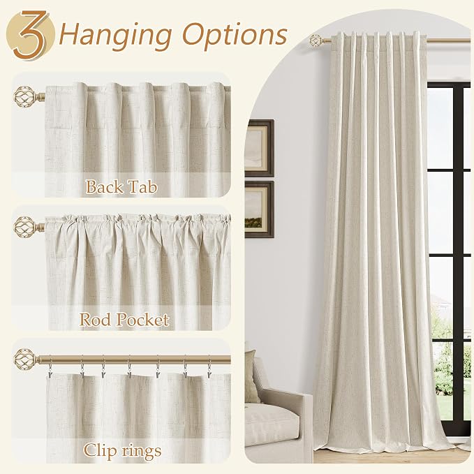 100% Blackout Linen Curtains for Bedroom 96 inches Long, Thermal Insulated Room - Image 6