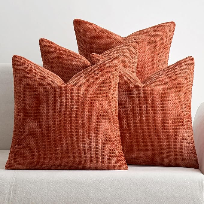 MIULEE Decorative Chenille Fall Pillow Covers Burnt Orange 16x16 Pack of 4 | by MIULEE