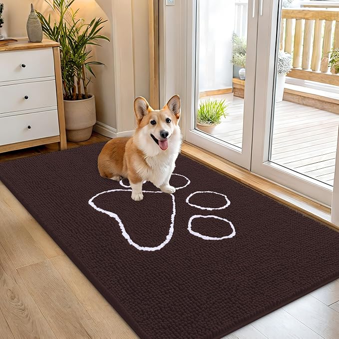 OLANLY Dog Door Mat for Muddy Paws 54x32, Paw Print Design Chenille Mud Mat | by OLANLY