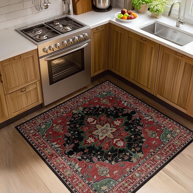 RELEANY Washable Area Rug, Square 4'x4', Water Repellent, Pet Friendly by RELEANY
