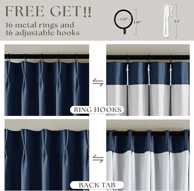 Navy Pinch Pleated 100% Blackout Linen Curtains - Image 6