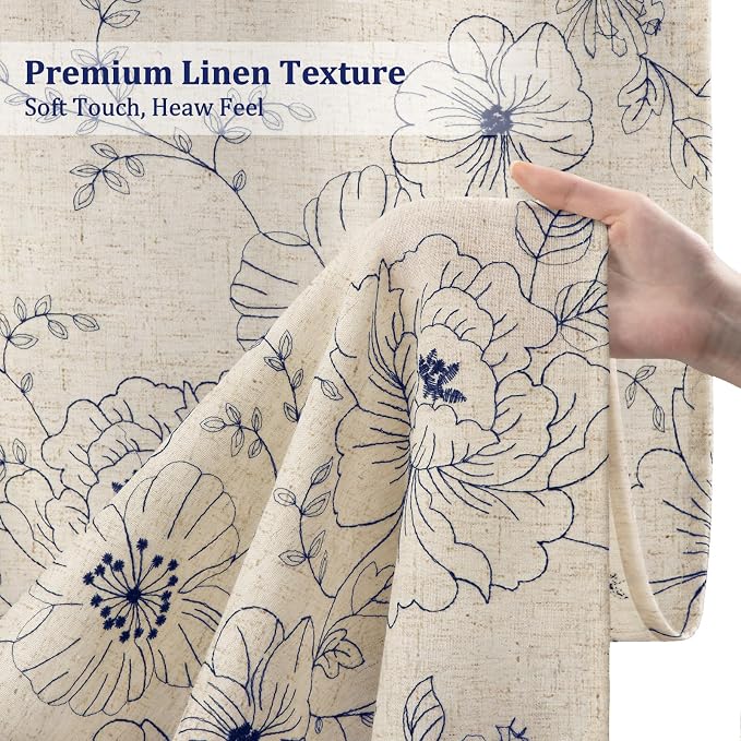 Boho Floral Curtains, Vintage Farmhouse Curtains 84 Inches Long, Dark Blue - Image 4