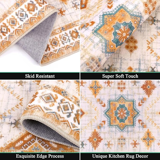 HEBE Boho Kitchen Rugs Set of 3, Non Slip Washable Kitchen Mats - Image 4