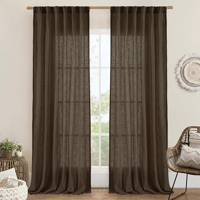 Linen Curtains 90 Inch for Living Room, Semi Sheer 2 Panels | Soft Thick by LAMIT