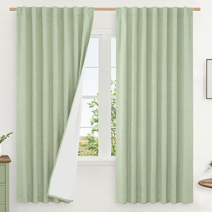 63 Inch 100% Blackout Linen Bedroom Curtains by LAMIT