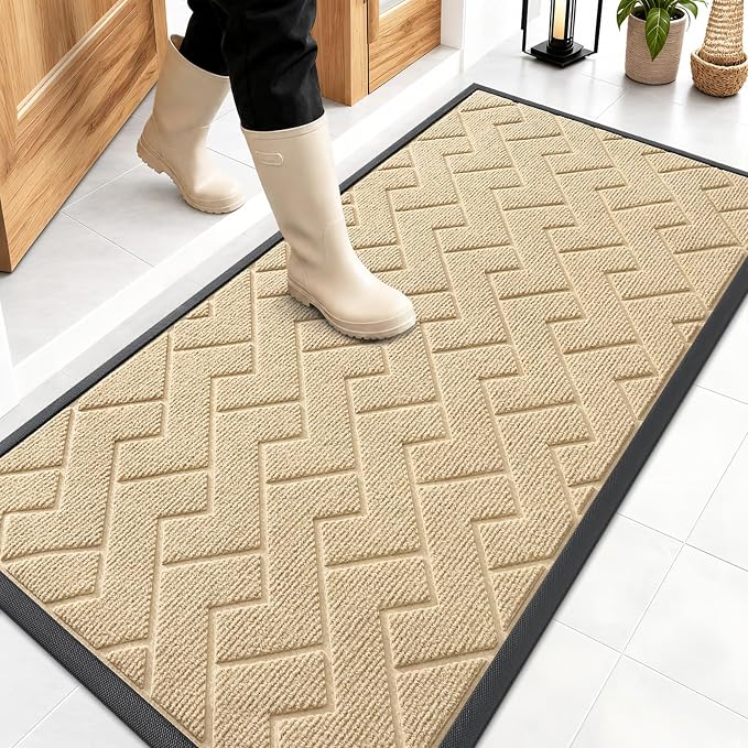 OLANLY Front Door Mat Outside 47x23, All-Season Absorbent Rubber Doormat | Beige by OLANLY
