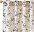 Blue Vintage Floral Linen Curtains Farmhouse 38W X 96L 2 Panels | Elisa Series by Lazzzy