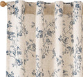 Blue Vintage Floral Linen Curtains Farmhouse 38W X 90L 2 Panels | Elisa Series by Lazzzy