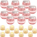 Rtteri 12 Set Votive Candle Holders Wedding Centerpiece Table Decorations Speckled Mercury Glass Votive Candle Holders with Tea Lights Birthday Party Decorations for Home (Pink)