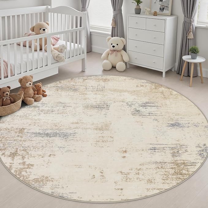Round Area Rug Living Room: 6 ft Modern Washable Indoor Carpet | - Image 5