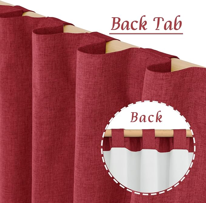 100% Blackout Red Linen Bedroom Curtains 63 Inches 2 Panels | Thermal Insulated - Image 6