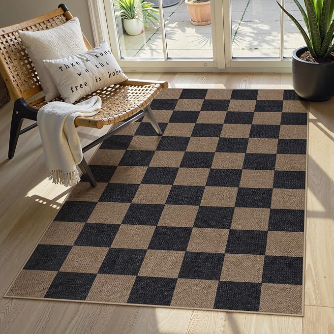 Lahome Checkered Easy Jute 3x5 Outdoor Rug, Washable Rugs - Image 8