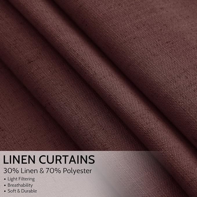 Reddish Brown Linen Blend Light Filtering Back Tab Curtains 96 Inches Long - Image 2