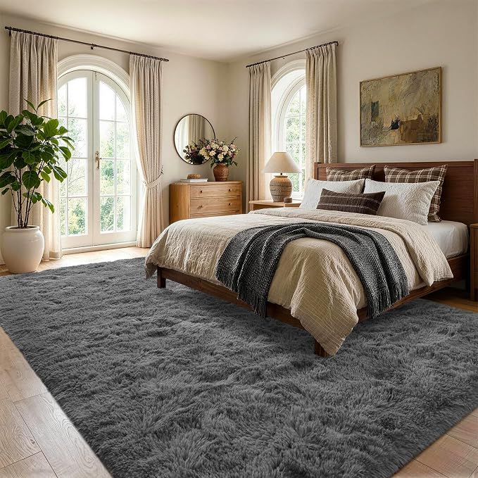 Noahas 5x7 Dark Grey Fluffy Soft Area Rug Non-Slip - Image 3